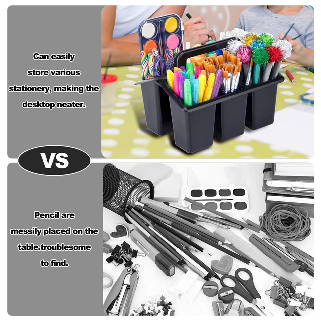 Alt view image 4 of 6 - Plastic Caddy With Handle,Protable Classroom Craft Caddy, 6-pack Storage Caddy For Pencil,Pen,Craft Tools (Black)
