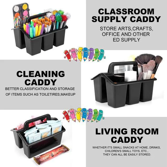 Alt view image 5 of 6 - Plastic Caddy With Handle,Protable Classroom Craft Caddy, 6-pack Storage Caddy For Pencil,Pen,Craft Tools (Black)