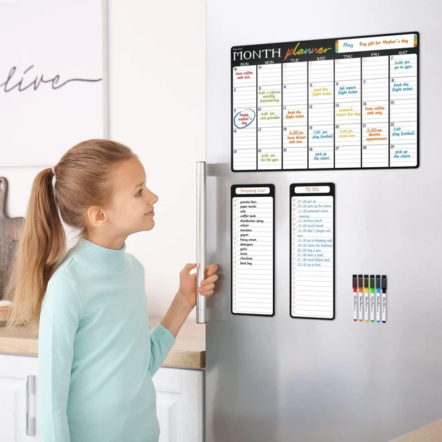 Alt view image 5 of 7 - Magnetic Dry Erase Monthly Calendar - 17"x12" Monthly Calendar for Fridge - 4"x12" List Board 2 Pcs - 6 Extra Fine Point Markers Included - Shipped Flat