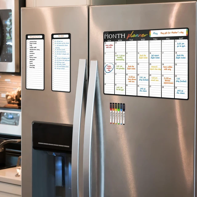 Alt view image 7 of 7 - Magnetic Dry Erase Monthly Calendar - 17"x12" Monthly Calendar for Fridge - 4"x12" List Board 2 Pcs - 6 Extra Fine Point Markers Included - Shipped Flat
