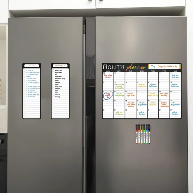 Alt view image 6 of 7 - Magnetic Dry Erase Monthly Calendar - 17"x12" Monthly Calendar for Fridge - 4"x12" List Board 2 Pcs - 6 Extra Fine Point Markers Included - Shipped Flat