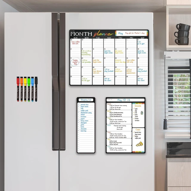 Alt view image 6 of 6 - Magnetic Dry Erase Monthly Calendar Set - 17"x12" Monthly and 8.5"x12" Weekly Calendar, 4"x12" List Board for Fridge - 6 Extra Fine Point Dry Erase Markers Included - Shipped Flat