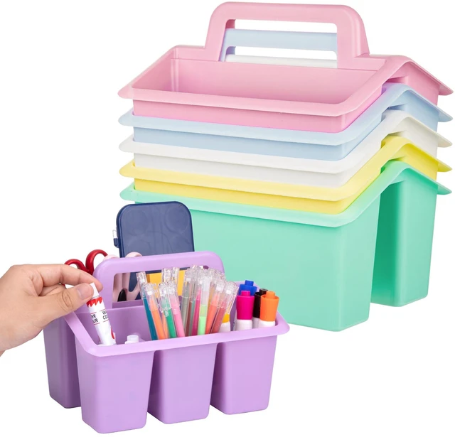 Main image of Plastic Caddy With Handle,Protable Classroom Craft Caddy, 6-pack Storage Caddy For Pencil,Pen,Craft Tools (Pastel Color)