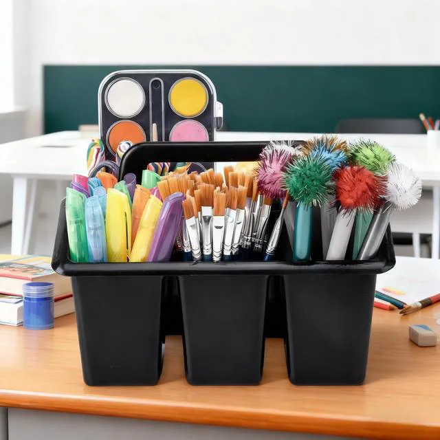 Alt view image 6 of 6 - Plastic Caddy With Handle,Protable Classroom Craft Caddy, 6-pack Storage Caddy For Pencil,Pen,Craft Tools (Black)