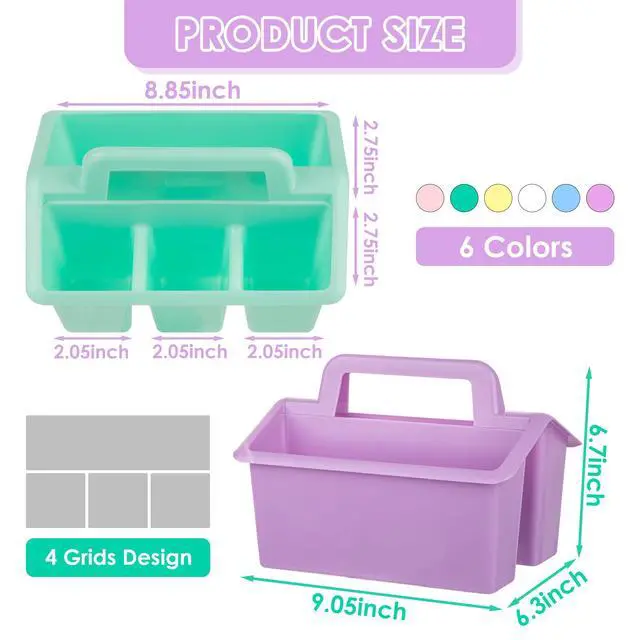 Alt view image 2 of 6 - Plastic Caddy With Handle,Protable Classroom Craft Caddy, 6-pack Storage Caddy For Pencil,Pen,Craft Tools (Pastel Color)