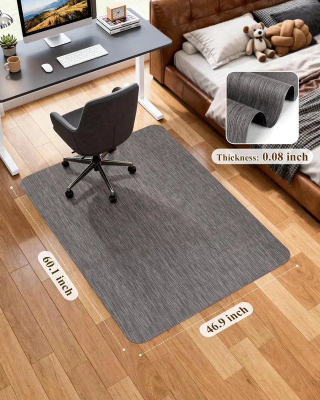 Alt view image 6 of 7 - Office Chair Mat for Hardwood Floor, 46.9" x 60.1" Non-Slip Desk Computer Chair Mat, PVC Floor Mat for Rolling Chair, Heavy Duty Wood/Tile Floor Protector Desk Rug for Home, Dark Grey