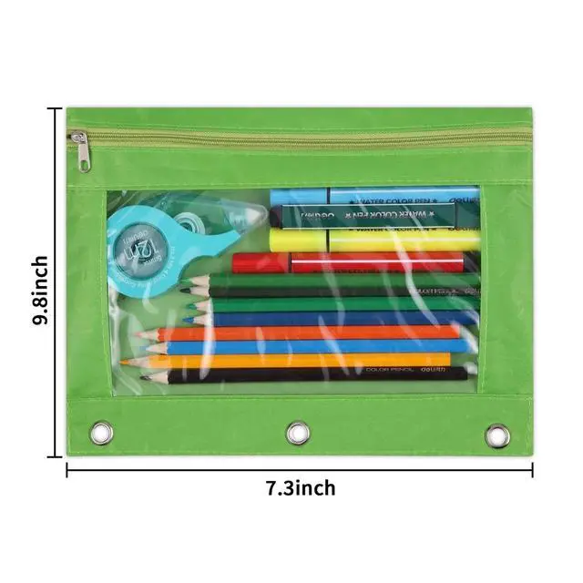 Alt view image 2 of 6 - Pencil Pouch for 3 Ring Binder, Zipper Pencil Pouches Bulk, Pencil Case Pouch with Clear Window for Class, School, Office, Green, 24 Packs