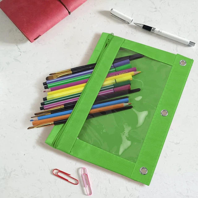 Alt view image 4 of 6 - Pencil Pouch for 3 Ring Binder, Zipper Pencil Pouches Bulk, Pencil Case Pouch with Clear Window for Class, School, Office, Green, 24 Packs