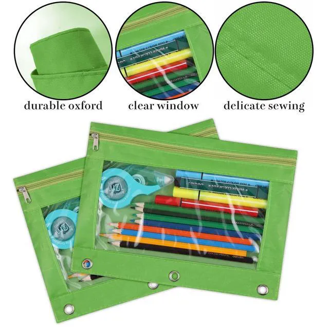 Alt view image 3 of 6 - Pencil Pouch for 3 Ring Binder, Zipper Pencil Pouches Bulk, Pencil Case Pouch with Clear Window for Class, School, Office, Green, 24 Packs