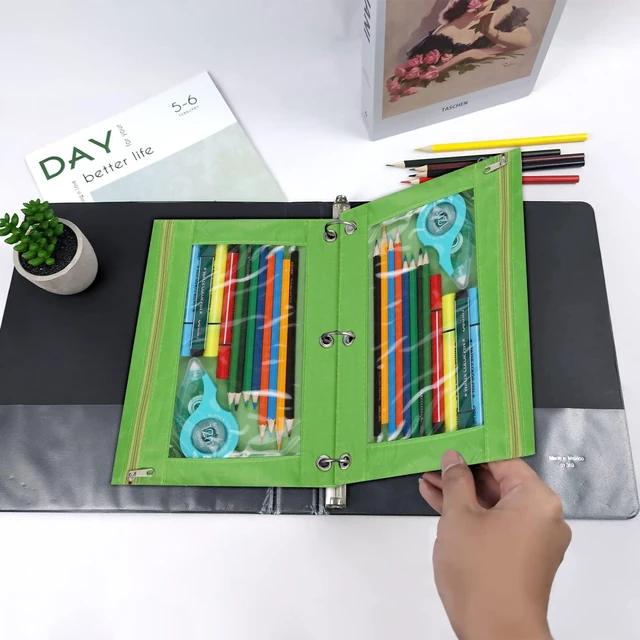 Alt view image 5 of 6 - Pencil Pouch for 3 Ring Binder, Zipper Pencil Pouches Bulk, Pencil Case Pouch with Clear Window for Class, School, Office, Green, 24 Packs