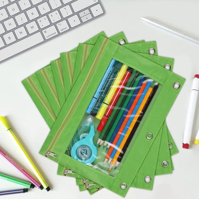 Alt view image 6 of 6 - Pencil Pouch for 3 Ring Binder, Zipper Pencil Pouches Bulk, Pencil Case Pouch with Clear Window for Class, School, Office, Green, 24 Packs