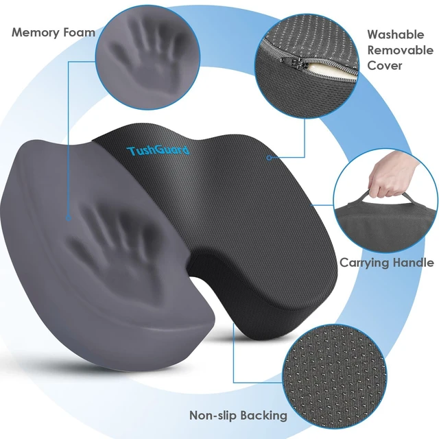 Alt view image 3 of 7 - Seat Cushion for Office Chair, Car, Memory Foam, Grey XX-Large For Back, Coccyx, Sciatica, Tailbone Pain, Ergonomic Design, Non-Slip, Desk Wheelchair Use, Supportive Butt Pillow, For Man