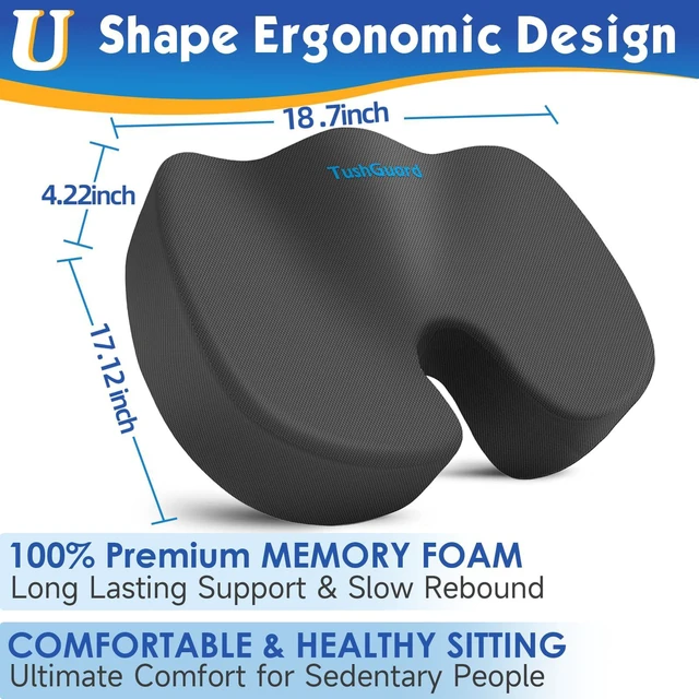 Alt view image 2 of 7 - Seat Cushion for Office Chair, Car, Memory Foam, Grey XX-Large For Back, Coccyx, Sciatica, Tailbone Pain, Ergonomic Design, Non-Slip, Desk Wheelchair Use, Supportive Butt Pillow, For Man