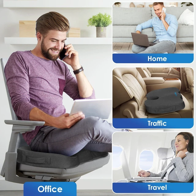 Alt view image 7 of 7 - Seat Cushion for Office Chair, Car, Memory Foam, Grey XX-Large For Back, Coccyx, Sciatica, Tailbone Pain, Ergonomic Design, Non-Slip, Desk Wheelchair Use, Supportive Butt Pillow, For Man