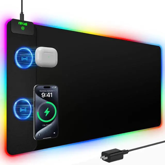 Main image of Mouse Pad with 15W Magnetic Wireless Charging, RGB Mousepad for Desk Mat, XXL Desk Pad with 11 Colors 5 Modes, Home Office Keyboard Pad Waterproof Non-Slip for PC Gaming
