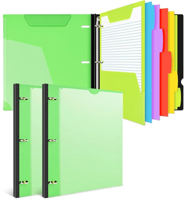 Main image of All-in-one Telescoping Binder Notebook - 2PCSRefillable 3 Ring Notebook Binder with 1 plastic movable pocket folder,5 plastic subject dividers and graph paper and college ruled paper - Green