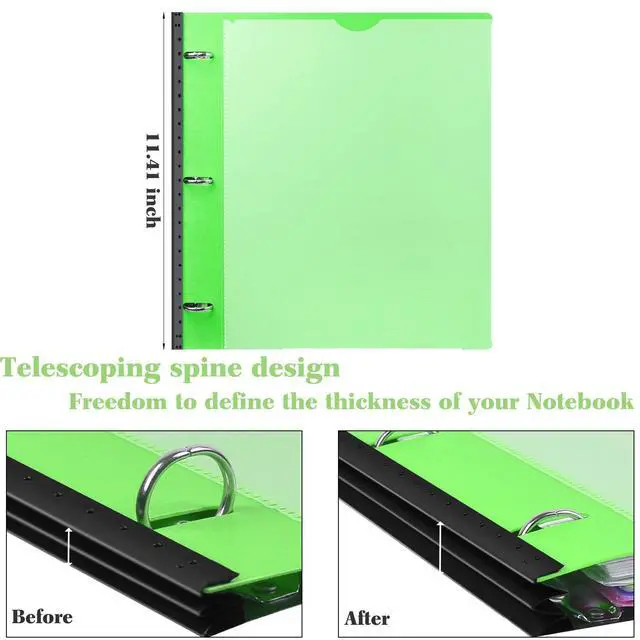 Alt view image 4 of 7 - All-in-one Telescoping Binder Notebook - 2PCSRefillable 3 Ring Notebook Binder with 1 plastic movable pocket folder,5 plastic subject dividers and graph paper and college ruled paper - Green