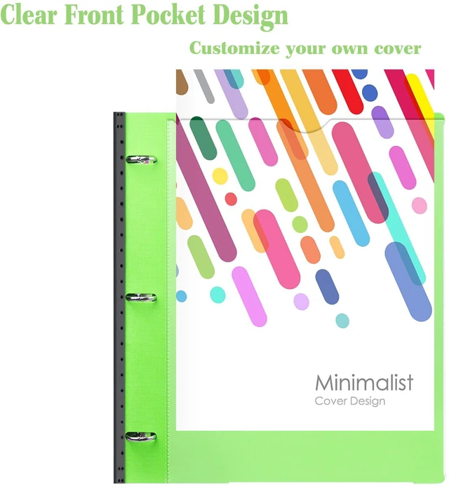 Alt view image 5 of 7 - All-in-one Telescoping Binder Notebook - 2PCSRefillable 3 Ring Notebook Binder with 1 plastic movable pocket folder,5 plastic subject dividers and graph paper and college ruled paper - Green