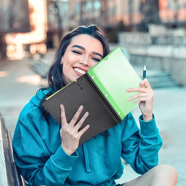 Alt view image 7 of 7 - All-in-one Telescoping Binder Notebook - 2PCSRefillable 3 Ring Notebook Binder with 1 plastic movable pocket folder,5 plastic subject dividers and graph paper and college ruled paper - Green