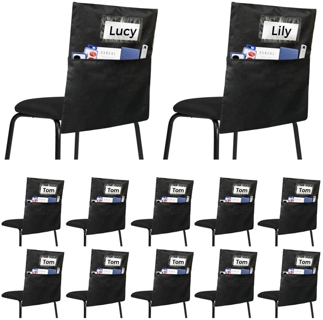 Main image of 12 Pack Chair Pockets for Classrooms - Seat Sacks Organizer for K-2 Students, Durable Fabric Storage Pockets for School Supplies & Books