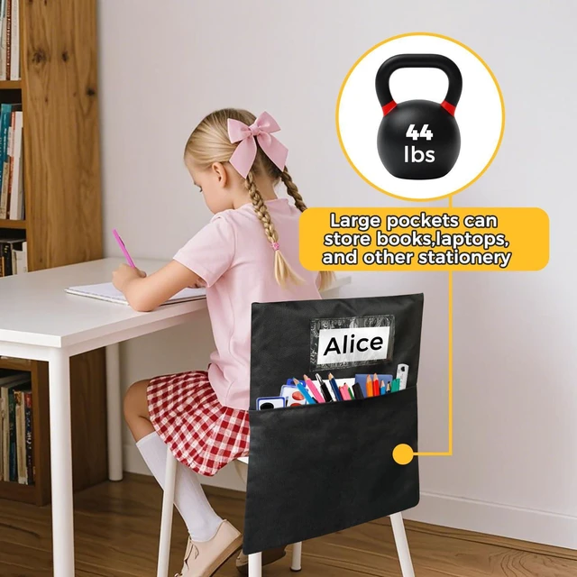 Alt view image 5 of 7 - 12 Pack Chair Pockets for Classrooms - Seat Sacks Organizer for K-2 Students, Durable Fabric Storage Pockets for School Supplies & Books