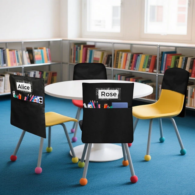 Alt view image 6 of 7 - 12 Pack Chair Pockets for Classrooms - Seat Sacks Organizer for K-2 Students, Durable Fabric Storage Pockets for School Supplies & Books