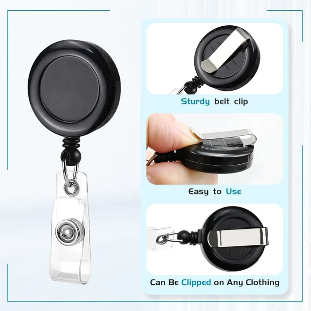 Alt view image 2 of 7 - 50 Pack Retractable Name Badge Holder Reel with Belt Clip Badge Reel Retractable for Teachers, Students, Office Workers (Black)