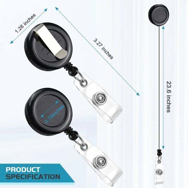 Alt view image 3 of 7 - 50 Pack Retractable Name Badge Holder Reel with Belt Clip Badge Reel Retractable for Teachers, Students, Office Workers (Black)