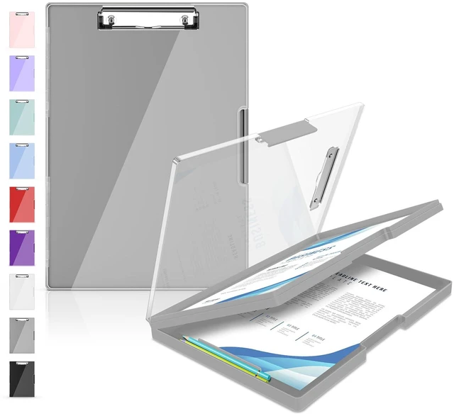 Main image of Nursing Clipboard with Storage, Clear Top Clip Boards 8.5x11, Gray Heavy Duty Plastic, Dry Erase, High Capacity, Nurse Essentials, Dental Assistant, Teacher & College School Office Supplies