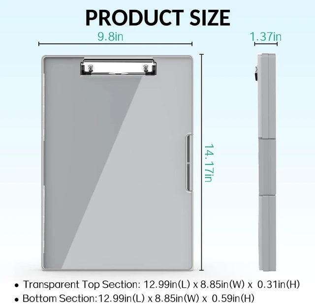 Alt view image 6 of 7 - Nursing Clipboard with Storage, Clear Top Clip Boards 8.5x11, Gray Heavy Duty Plastic, Dry Erase, High Capacity, Nurse Essentials, Dental Assistant, Teacher & College School Office Supplies
