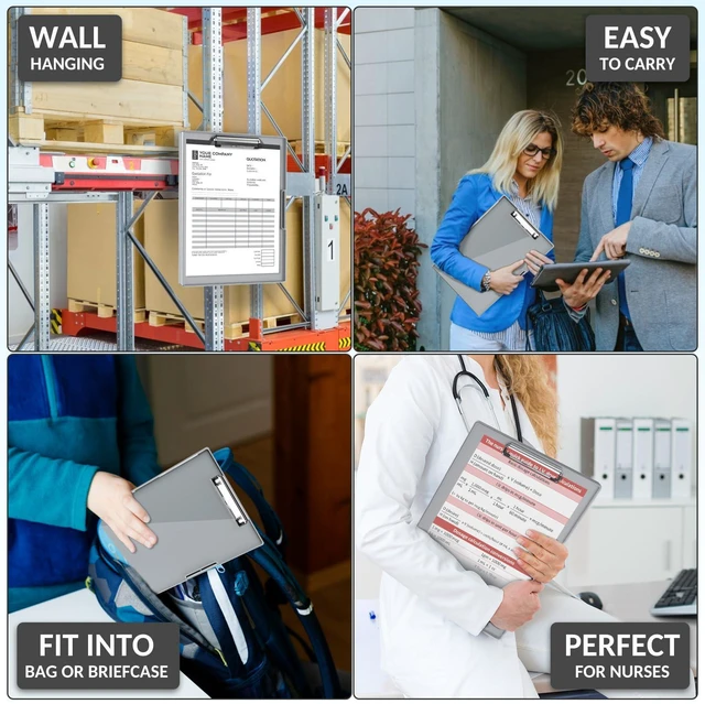 Alt view image 7 of 7 - Nursing Clipboard with Storage, Clear Top Clip Boards 8.5x11, Gray Heavy Duty Plastic, Dry Erase, High Capacity, Nurse Essentials, Dental Assistant, Teacher & College School Office Supplies