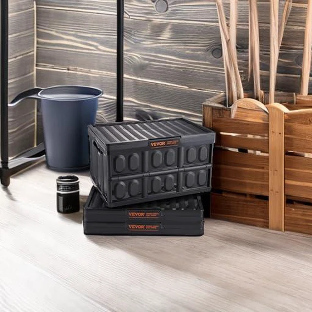 Alt view image 5 of 7 - 45L Collapsible Storage Bins with Lids 3 Packs, Stackable Utility Crates with Handles, Large Folding Containers for Organizing Tools, Snacks, Books, Food, Drinks, Camping & Transport