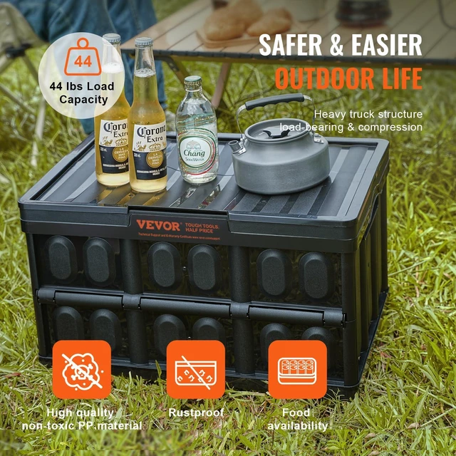 Alt view image 4 of 7 - 45L Collapsible Storage Bins with Lids 3 Packs, Stackable Utility Crates with Handles, Large Folding Containers for Organizing Tools, Snacks, Books, Food, Drinks, Camping & Transport