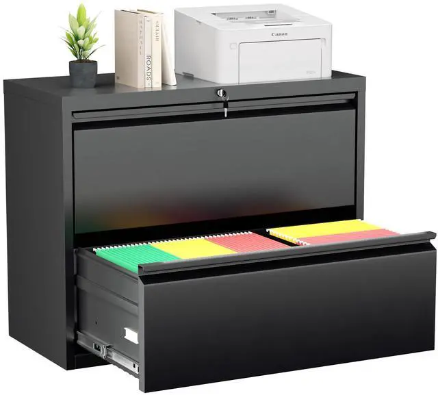 Main image of 2 Drawer File Cabinet, Black Lateral File Cabinet with Lock,Metal Filing Cabinet for Home Office, Lockable File Cabinets for Legal/Letter/A4/F4 Size with Hanging Files&Key