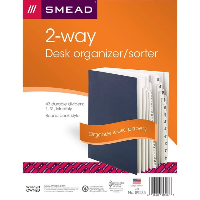 Alt view image 3 of 6 - Desk File/Sorter, Daily (1-31) and Monthly (Jan-Dec), 43 Dividers, Letter Size, Dark Blue (89235)