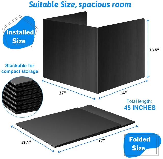 Alt view image 3 of 6 - Black 4-Pack Desk Dividers for Students, Waterproof Durable Plastic Study Carrel Dividers, Easy to Clean, Privacy Classroom Shield Folder Boards for Student Desk