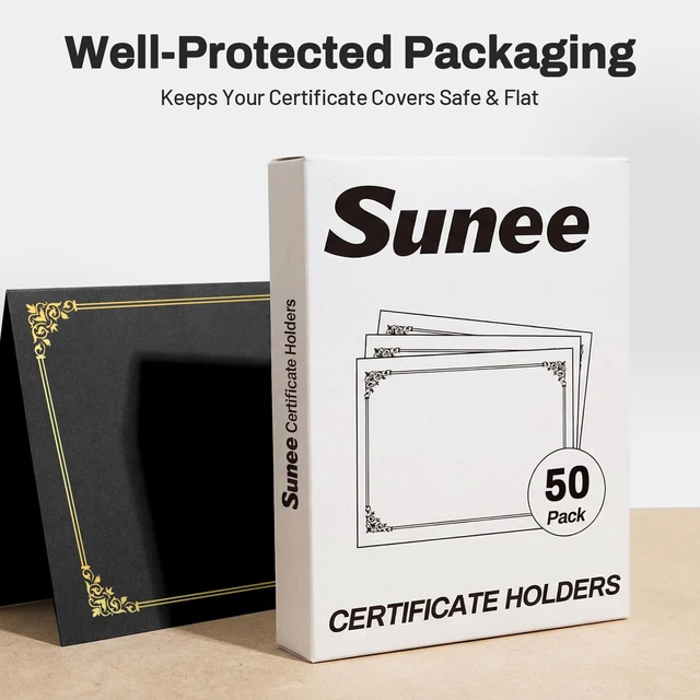 Alt view image 6 of 7 - Certificate Holders(Black, 50 Packs), Diploma Covers Gold Foil Border, for Letter Size 8.5x11 Certificates, Cardstock, Document Papers