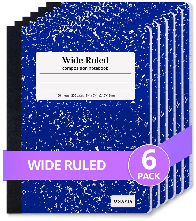 Main image of Composition Notebook Wide Ruled 6 Pack, 200 Pages, Marble Blue 100 ct, 9.75 x 7.5 in, Wide Ruled Composition Notebook, Durable Comp Book, School Notebooks, Note Taking, Students