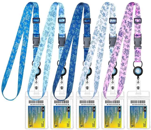 Main image of Cruise Lanyard, Retractable Lanyard with ID Badge Holder, 5 Pack adjustable strap, detachable buckle, retractable reel, Waterproof ID holder, secure card access for cruises & travel