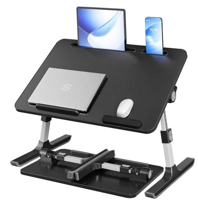 Main image of Bed Laptop Desk, Adjustable, 8 Heights, 23.6 x 15.7 Inches Portable Foldable Bed Table, for Bedroom and Living Room, Ink Black, ISLAND Collection ULLD118B101