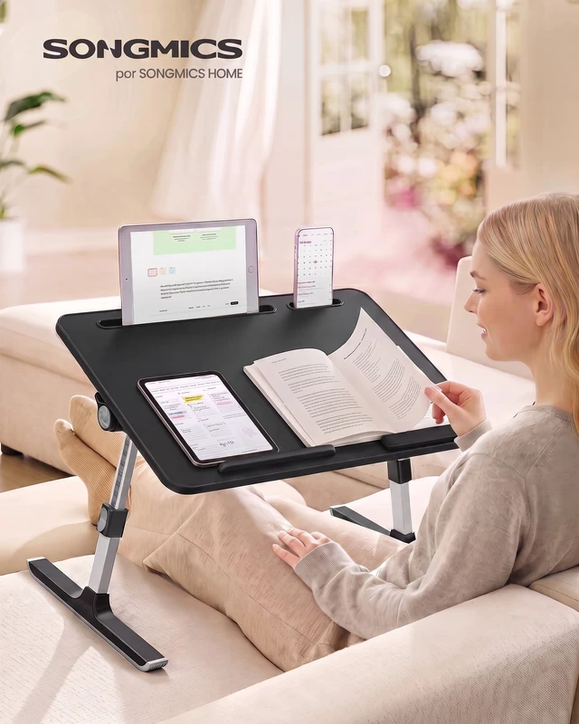 Alt view image 2 of 6 - Bed Laptop Desk, Adjustable, 8 Heights, 23.6 x 15.7 Inches Portable Foldable Bed Table, for Bedroom and Living Room, Ink Black, ISLAND Collection ULLD118B101