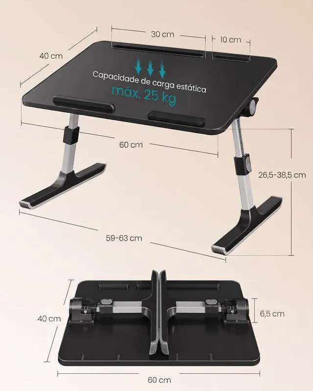 Alt view image 5 of 6 - Bed Laptop Desk, Adjustable, 8 Heights, 23.6 x 15.7 Inches Portable Foldable Bed Table, for Bedroom and Living Room, Ink Black, ISLAND Collection ULLD118B101
