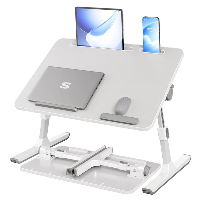 Main image of Bed Laptop Desk, Adjustable, 8 Heights, 23.6 x 15.7 Inches Portable Foldable Bed Table, for Bedroom and Living Room, Gray, ISLAND Collection ULLD118G101