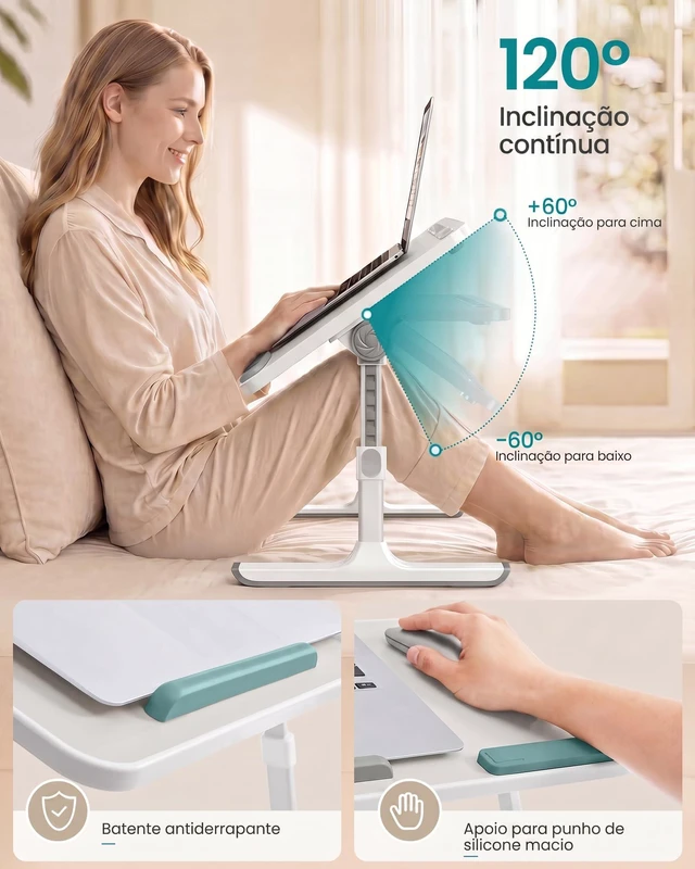 Alt view image 3 of 6 - Bed Laptop Desk, Adjustable, 8 Heights, 23.6 x 15.7 Inches Portable Foldable Bed Table, for Bedroom and Living Room, Gray, ISLAND Collection ULLD118G101