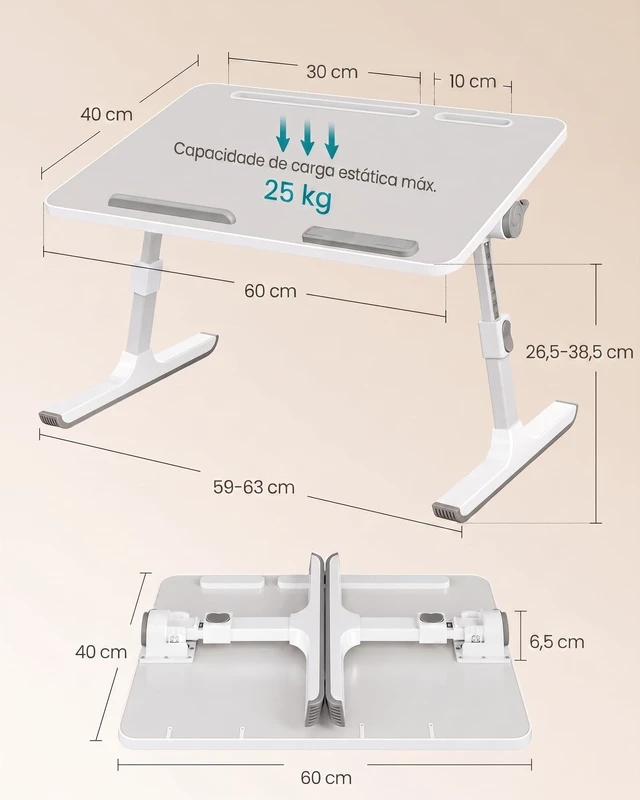 Alt view image 5 of 6 - Bed Laptop Desk, Adjustable, 8 Heights, 23.6 x 15.7 Inches Portable Foldable Bed Table, for Bedroom and Living Room, Gray, ISLAND Collection ULLD118G101