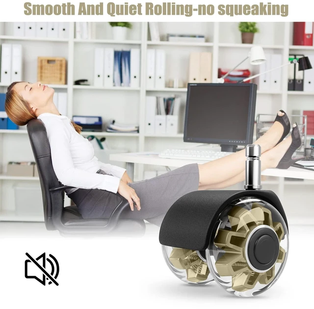 Alt view image 5 of 7 - 2" Office Chair Wheels Set of 5, Gold Heavy Duty Chair Caster Support 2200lbs, Mute Rubber, Universal Fit 7/16"x7/8" Stem, Smooth Quiet Rolling, Safety Protection for Hardwood, Carpet