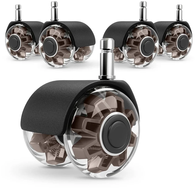 Main image of 2" Office Chair Wheels Set of 5, Brown Heavy Duty Chair Caster Support 2200lbs, Mute Rubber, Universal Fit 7/16"x7/8" Stem, Smooth Quiet Rolling, Safety Protection for Hardwood, Carpet