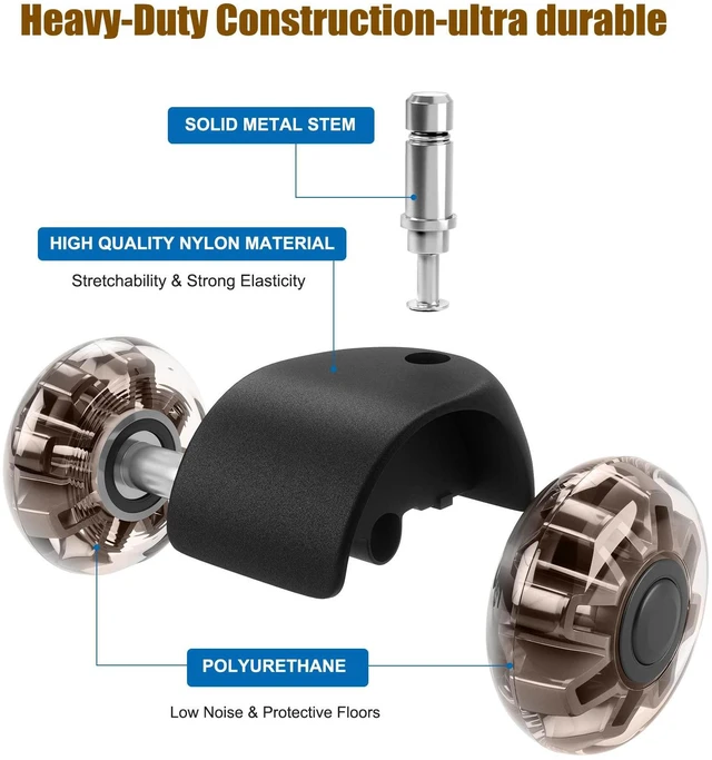 Alt view image 3 of 7 - 2" Office Chair Wheels Set of 5, Brown Heavy Duty Chair Caster Support 2200lbs, Mute Rubber, Universal Fit 7/16"x7/8" Stem, Smooth Quiet Rolling, Safety Protection for Hardwood, Carpet