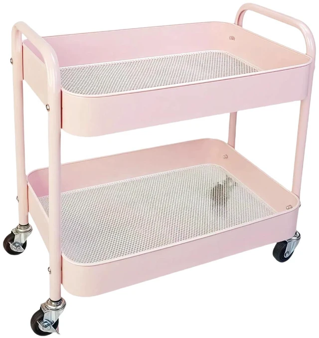 Main image of 2 Tier Pink Rolling Cart with Wheels for Under Desk Storage, Large Capacity Rolling Pantry & Kitchen Storage Cart for Small Space, Sturdy Metal Bathroom Shelf Laundry Room Organization