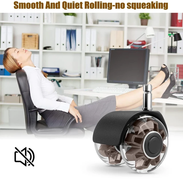 Alt view image 5 of 7 - 2" Office Chair Wheels Set of 5, Brown Heavy Duty Chair Caster Support 2200lbs, Mute Rubber, Universal Fit 7/16"x7/8" Stem, Smooth Quiet Rolling, Safety Protection for Hardwood, Carpet